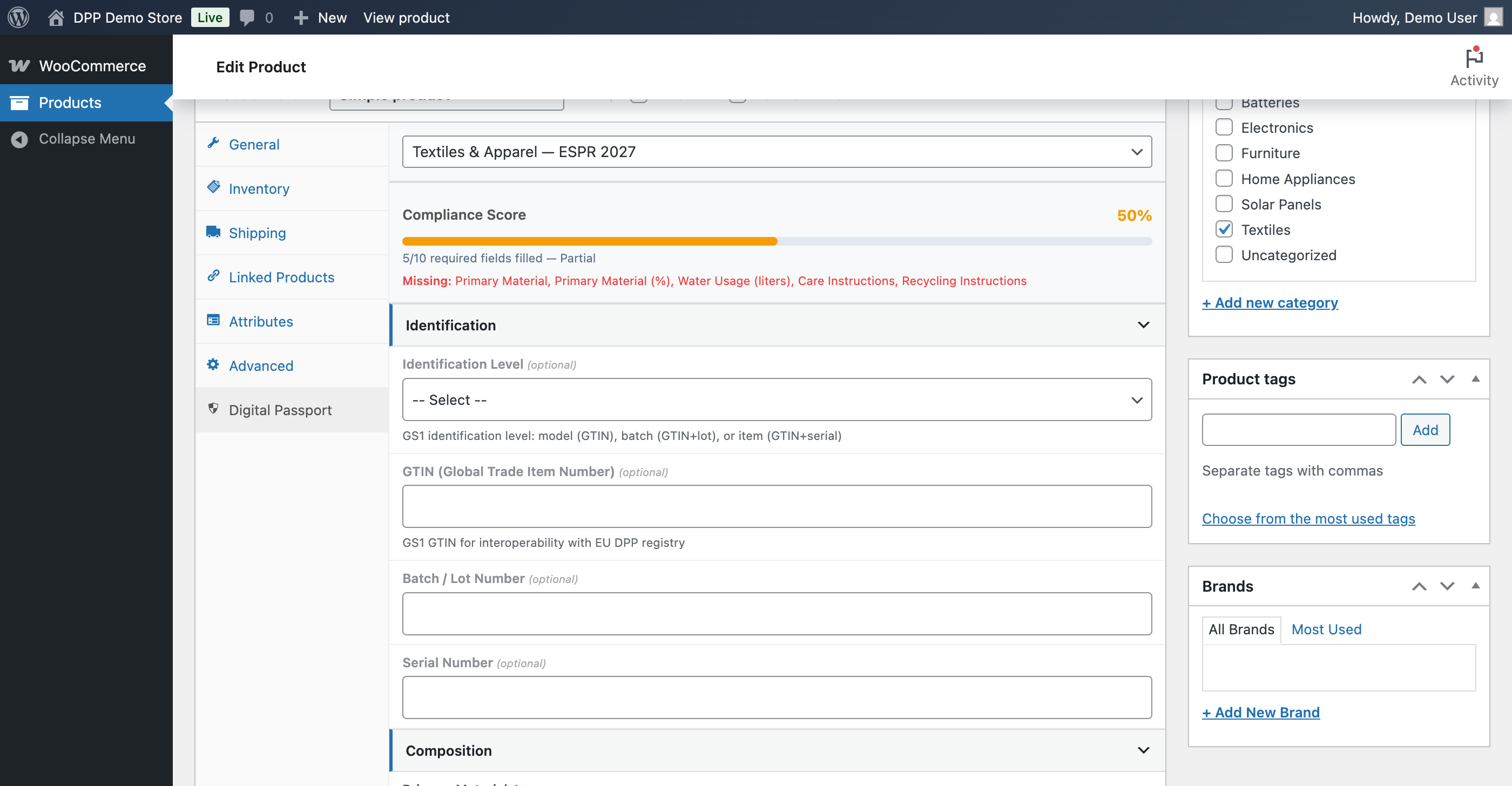 Product DPP Data Tab